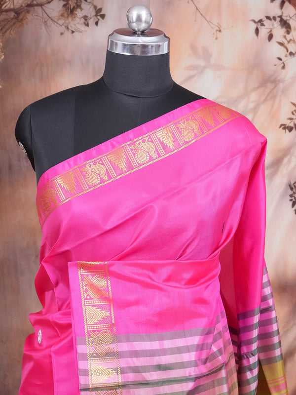 Rani Pink With Olive Green Semi Silk Saree