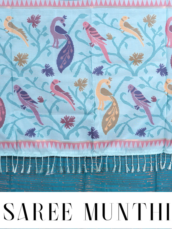 Peacock Blue Semi Silk Saree