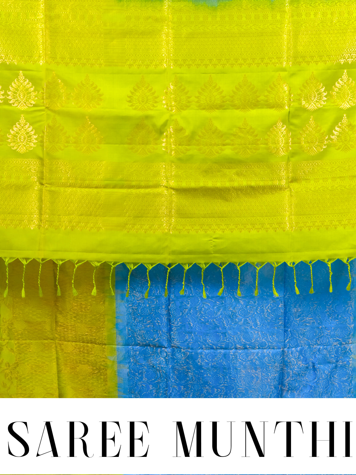 Vibrant Sky Blue & Lime Green Kanchipuram Style Silk Saree