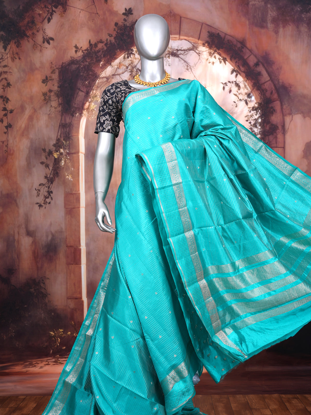 Firoza Blue with Silver - Semi Tussar Saree