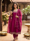 Rani Pink Zari Embroidered Kurti Set with Dupatta
