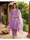 Lavender Paisley Embroidered Kurti Set with Dupatta