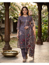 Mauve Kalamkari Print Ready Made Kurti Set with Contrast Dupatta