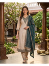 Beige with Teal Dupatta Embroidered Kurti Set