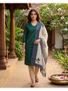 Green with Floral Printed Dupatta Ready Made Kurti Set