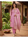 Pink Zari Woven Kurti Set with Embellished Neckline
