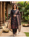 Black Floral Kurti Set with Kalamkari Dupatta