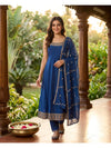 Royal Blue Zari Embroidered Kurti Set with Dupatta