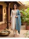 Off-White with Teal Dupatta Ready Made Kurti Set