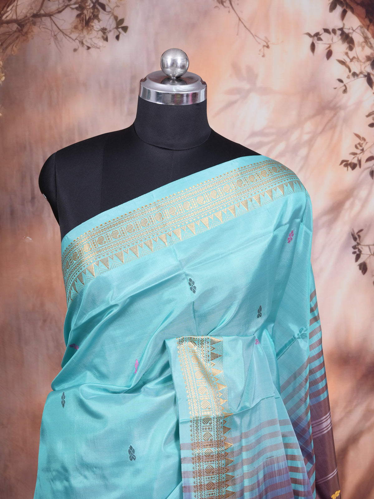 Sky Blue With Purple Semi Silk saree