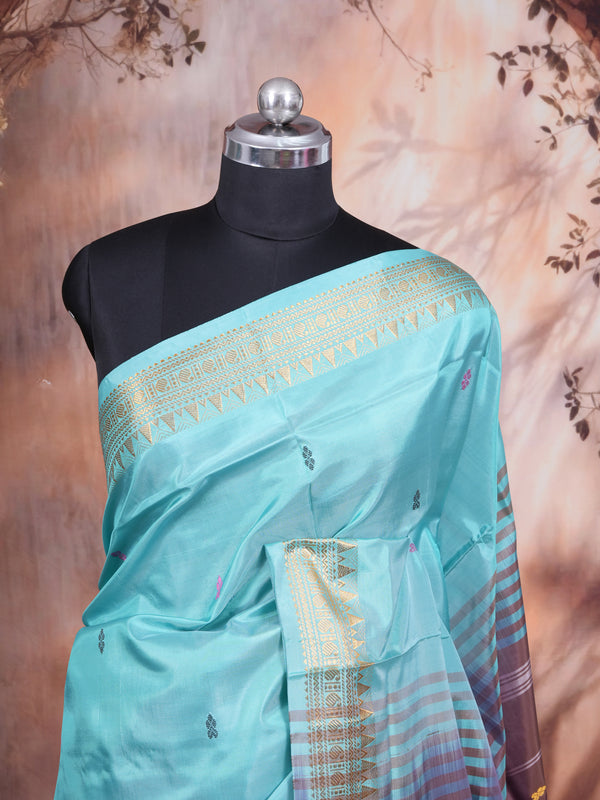 Sky Blue With Purple Semi Silk saree
