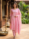 Pink Floral Cotton Kurti Set with Dupatta