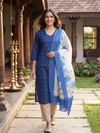 Navy Blue with Floral Dupatta Ready Made Kurti Set