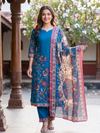 Blue Kalamkari Print Ready Made Kurti Set with Dupatta