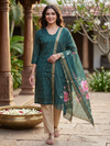 Green Ready Made Kurti Set with Floral Printed Dupatta