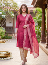 Rani Pink Zari Buti Ready Made Kurti Set with Dupatta