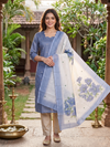 Blue-Grey with Floral Dupatta Ready Made Kurti Set