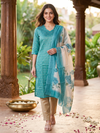 Teal with Floral Dupatta Ready Made Kurti Set