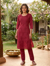 Rani Red Embroidered Cotton Kurti Set