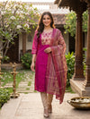 Magenta with Ikat Print Ready Made Kurti Set