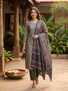 Grey Kurti Set with Floral Printed Dupatta