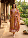 Mustard Floral Cotton Anarkali Kurti Set with Dupatta