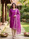 Magenta Woven Buti Kurti Set with Dupatta