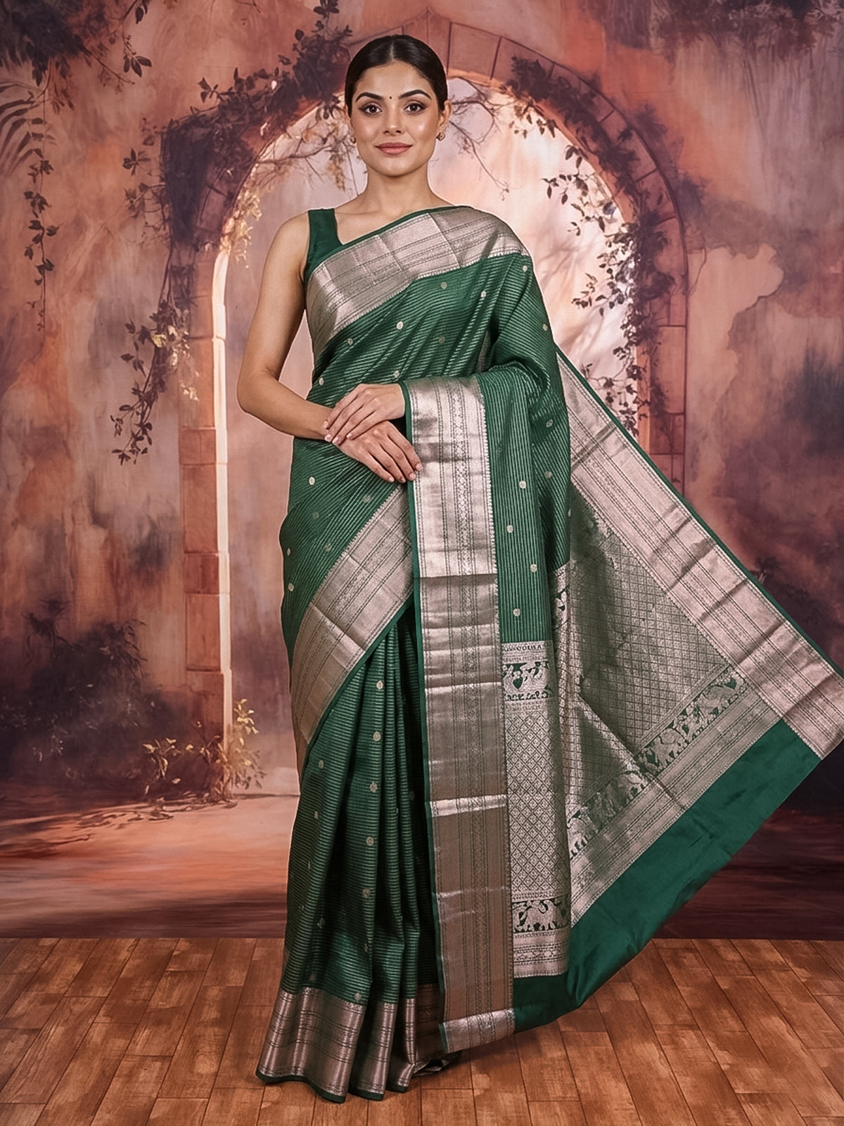 Bottle Green Pure Silk Saree