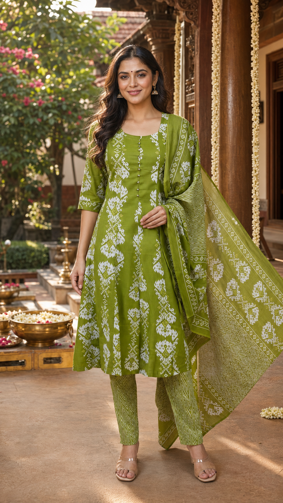 Olive Green with Olive Green Anarkali Set
