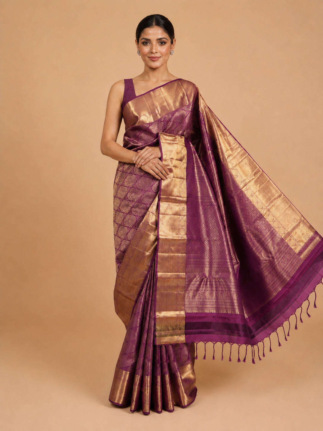 Royal Magenta and Gold Kanchipuram Silk Saree