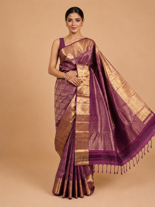 Royal Magenta and Gold Kanchipuram Silk Saree