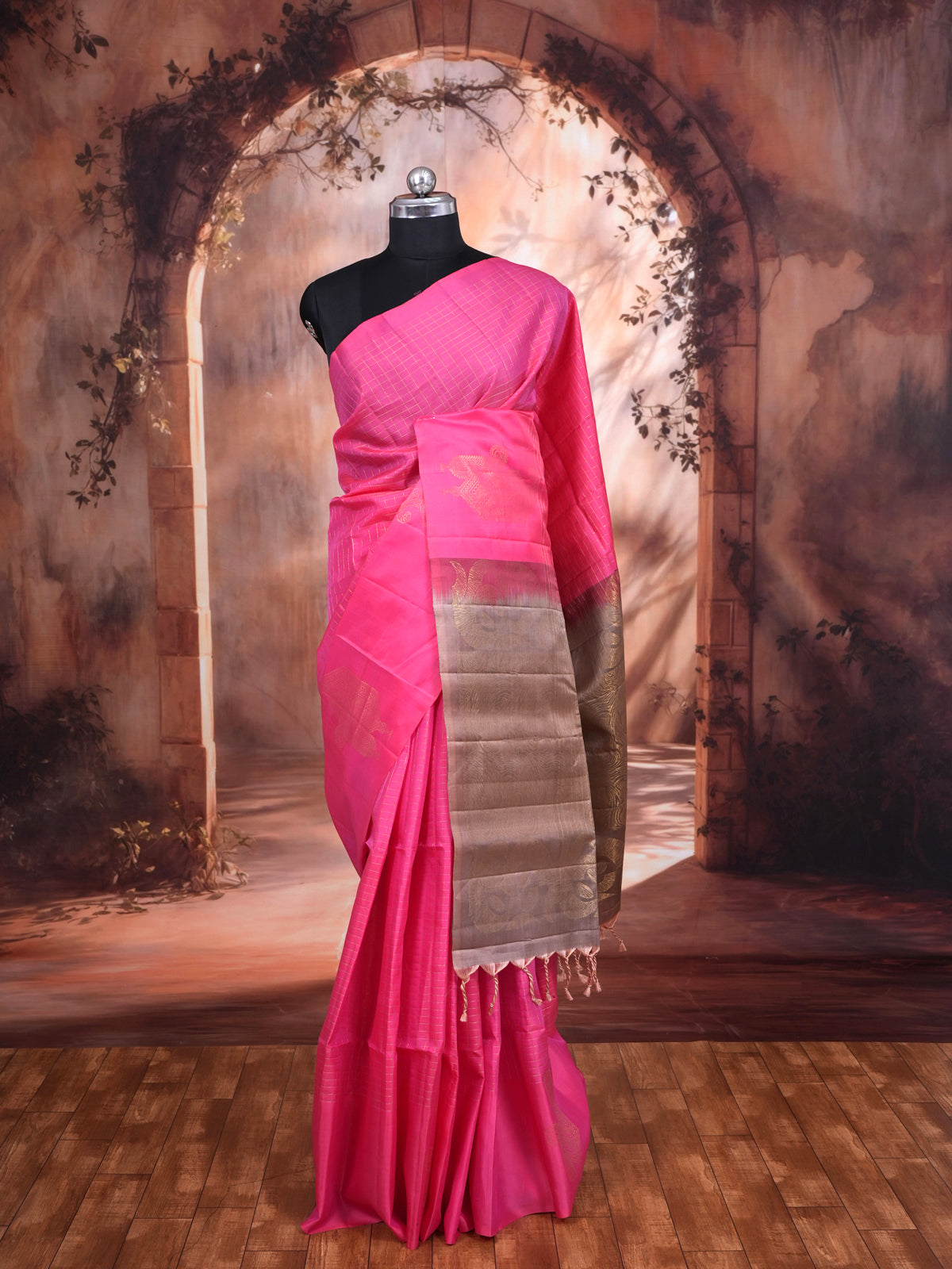 Vibrant Pink Pure Silk Saree