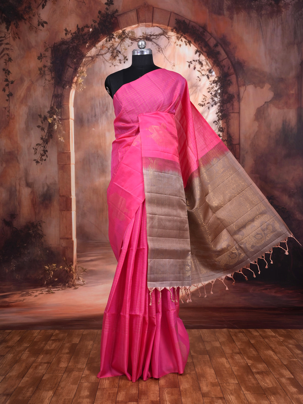Vibrant Pink Pure Silk Saree