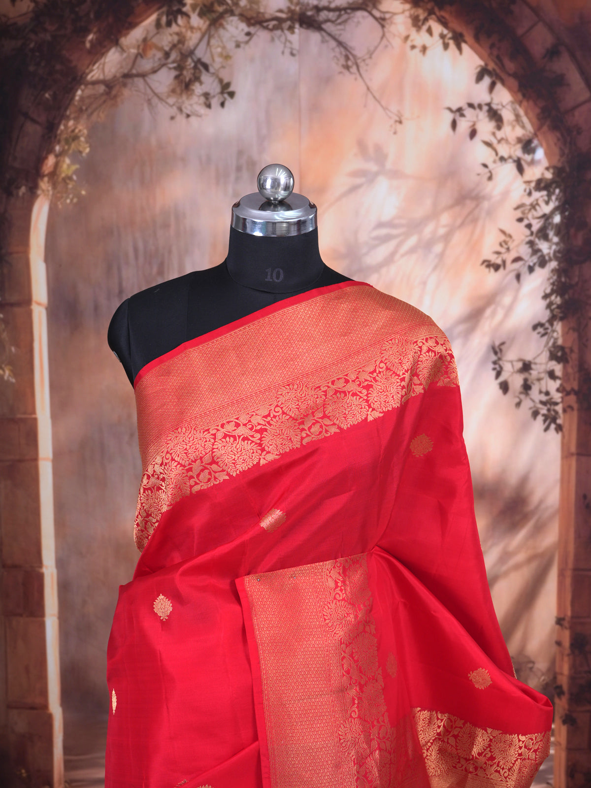 Scarlet Red with Golden Zari Pallu - Pure Kanchipuram Silk Saree