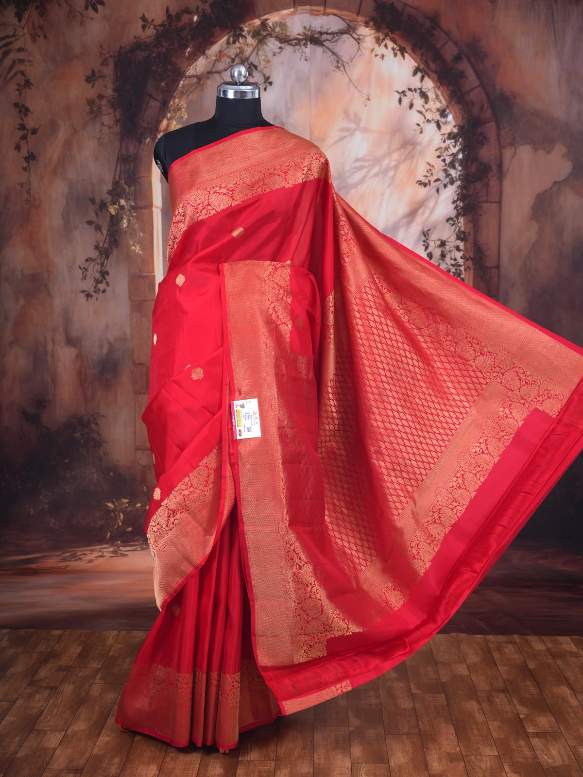 Scarlet Red with Golden Zari Pallu - Pure Kanchipuram Silk Saree