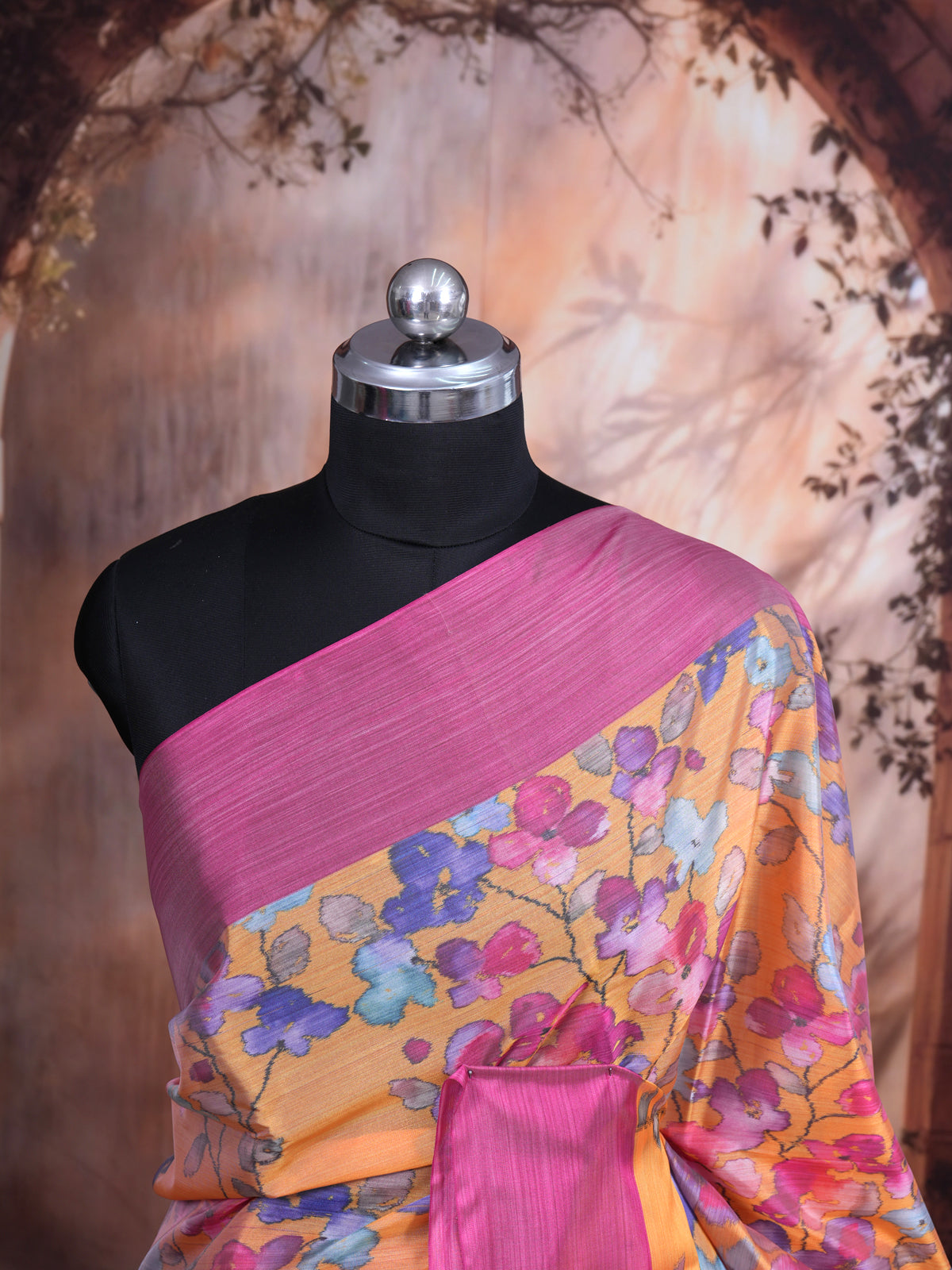 Mustard Yellow with Magenta Pink - Pure Kanchipuram Fancy Silk Saree