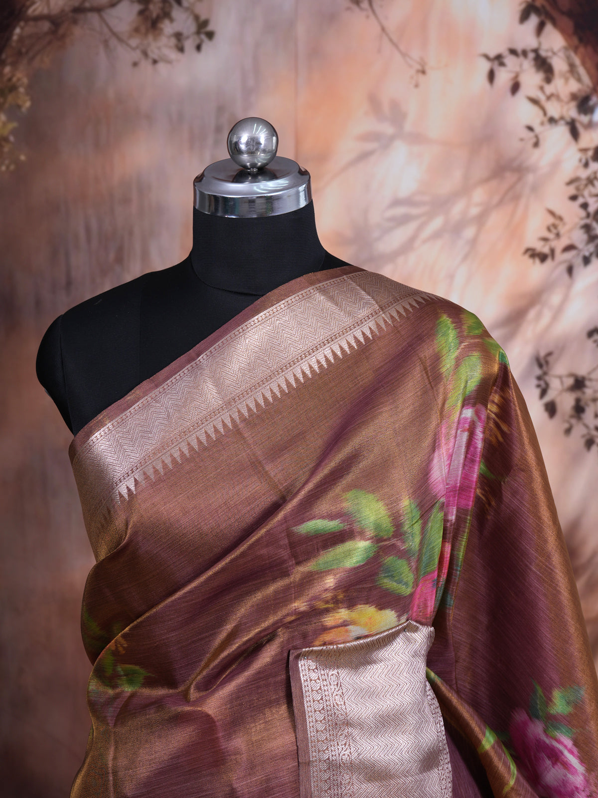 Metallic Brown with Antique Gold Zari -Kanchipuram Pure Mix Saree