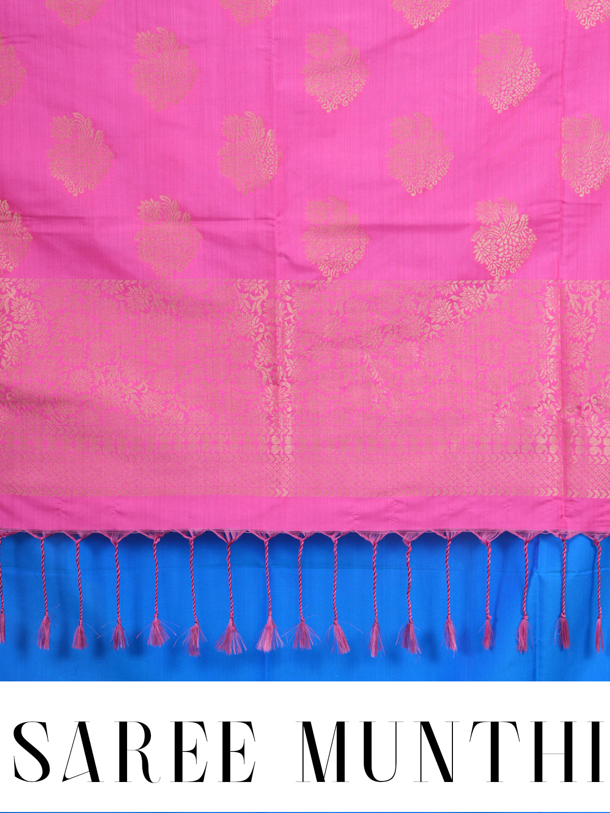 Sky Blue with rani pink Semi Silk Saree