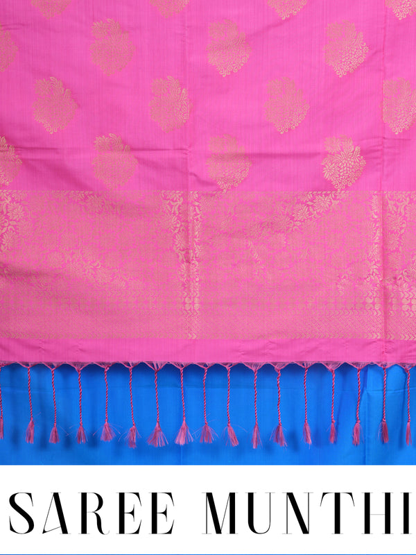 Sky Blue with rani pink Semi Silk Saree