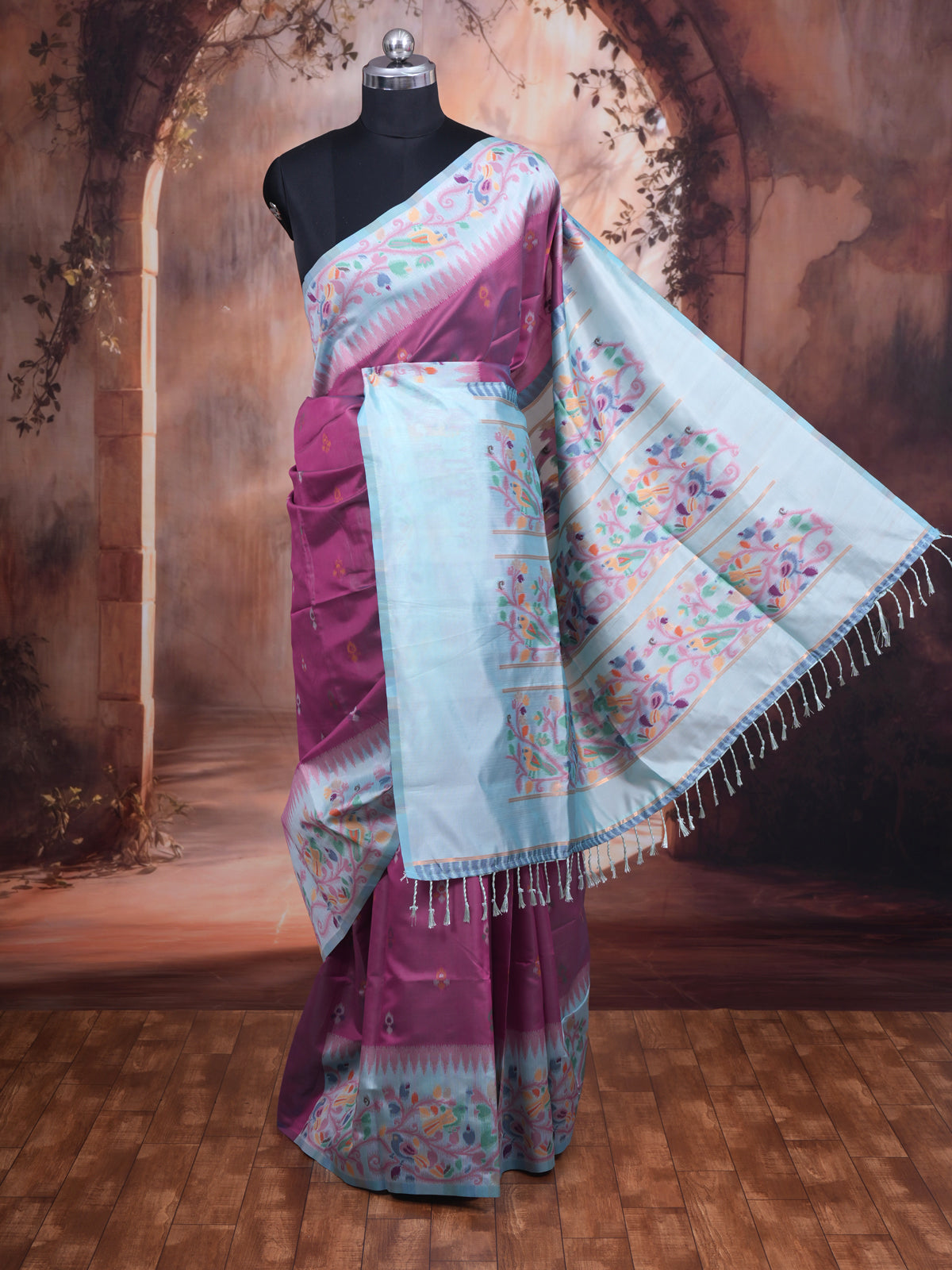 Wine Purple Semi Silk Saree