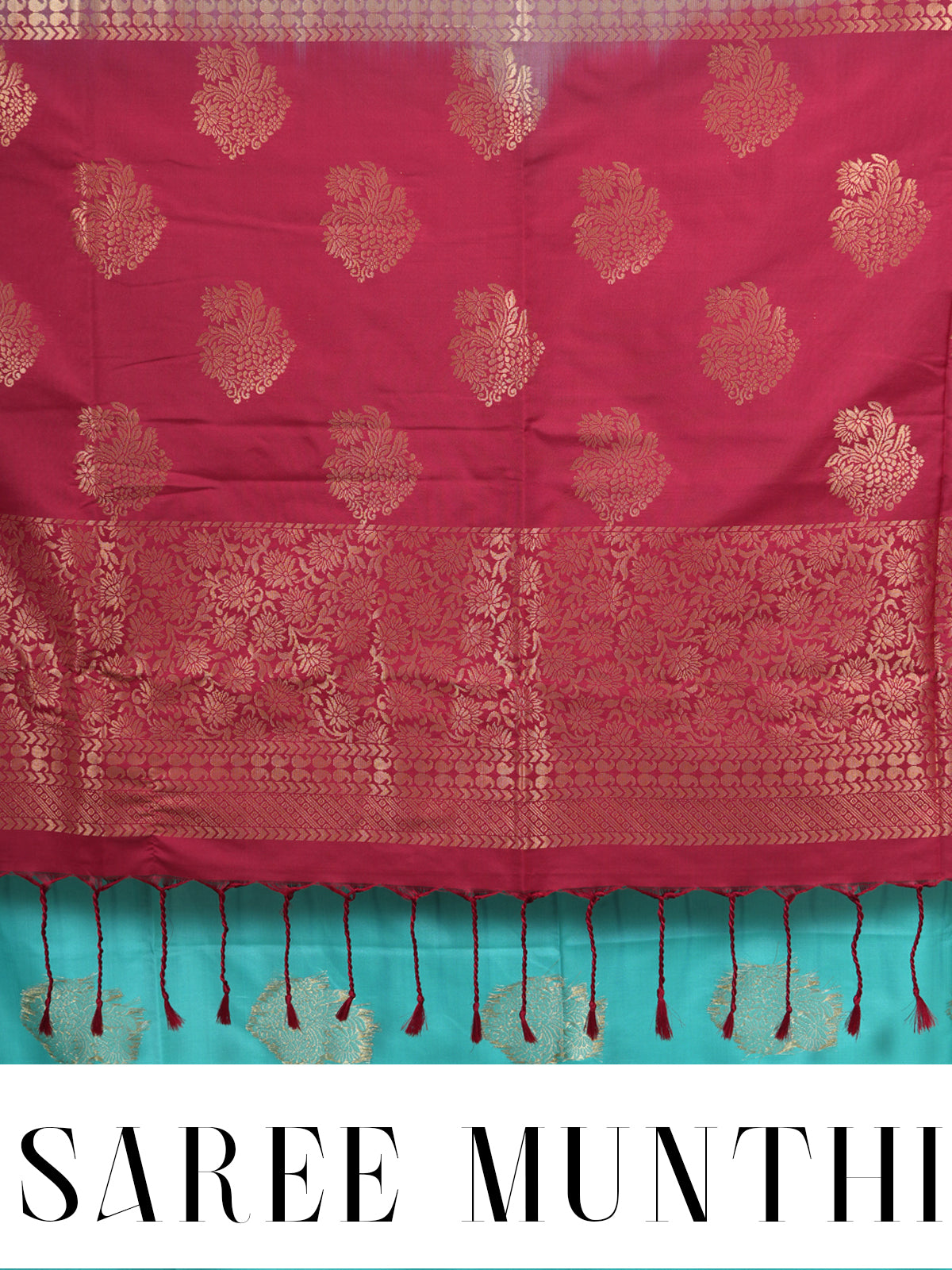 Sea Green With Maroon Semi Silk Saree