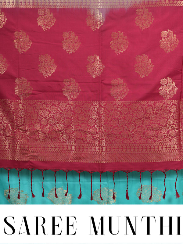 Sea Green With Maroon Semi Silk Saree