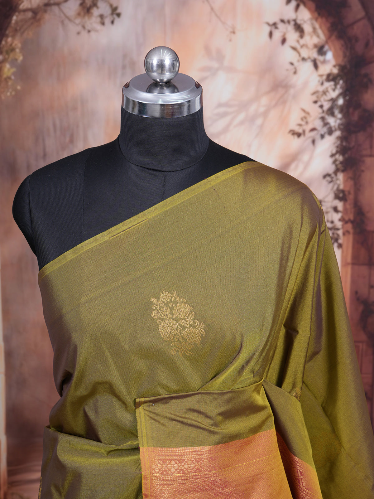 Olive Green with Rani Pink Semi Silk Saree