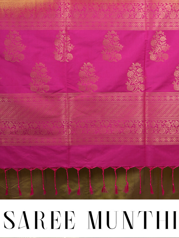 Olive Green with Rani Pink Semi Silk Saree