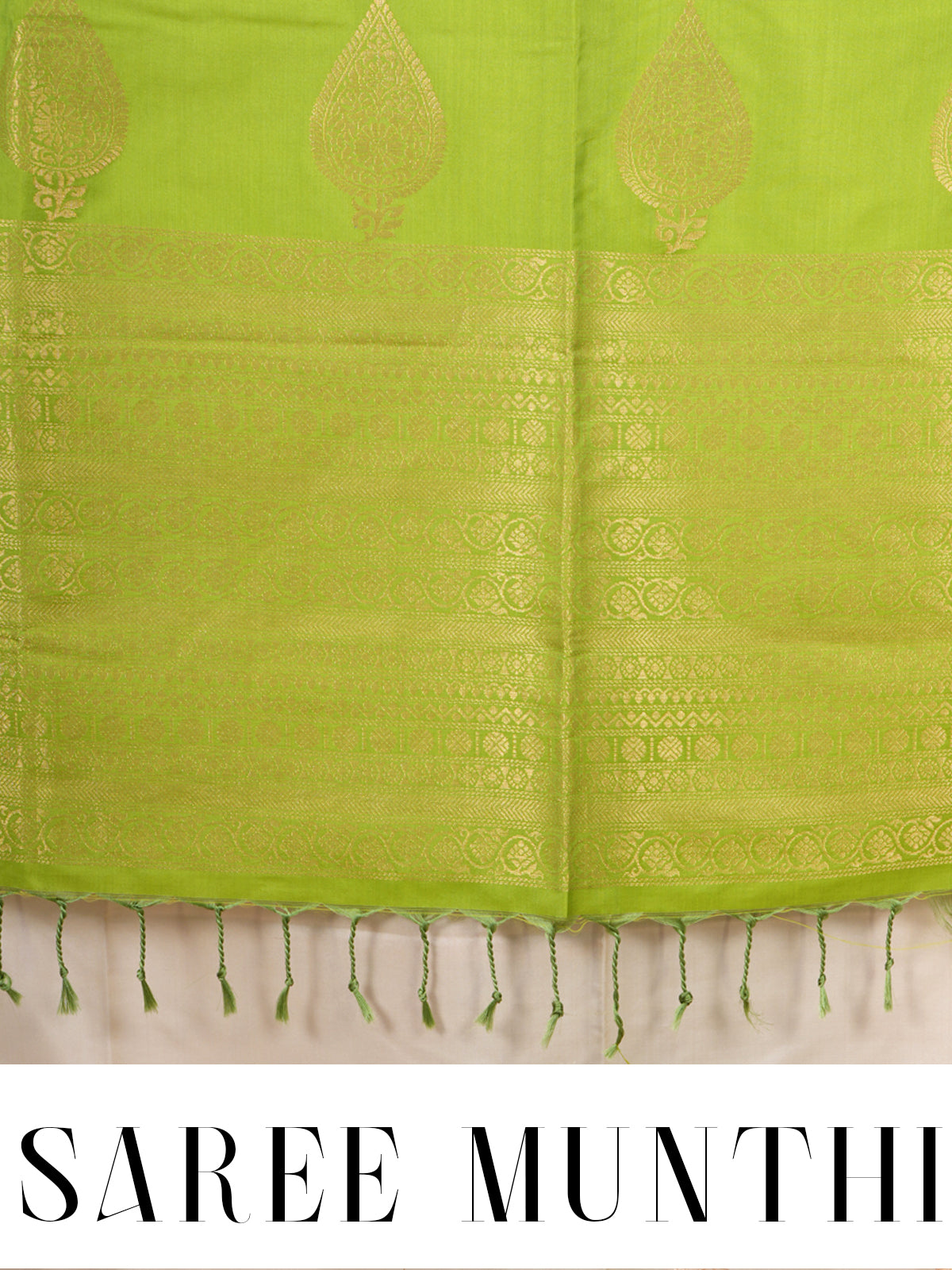 Off-White with Parrot Green  Semi Silk Saree