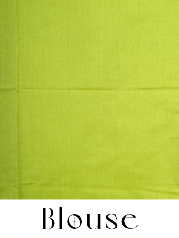Off-White with Parrot Green  Semi Silk Saree
