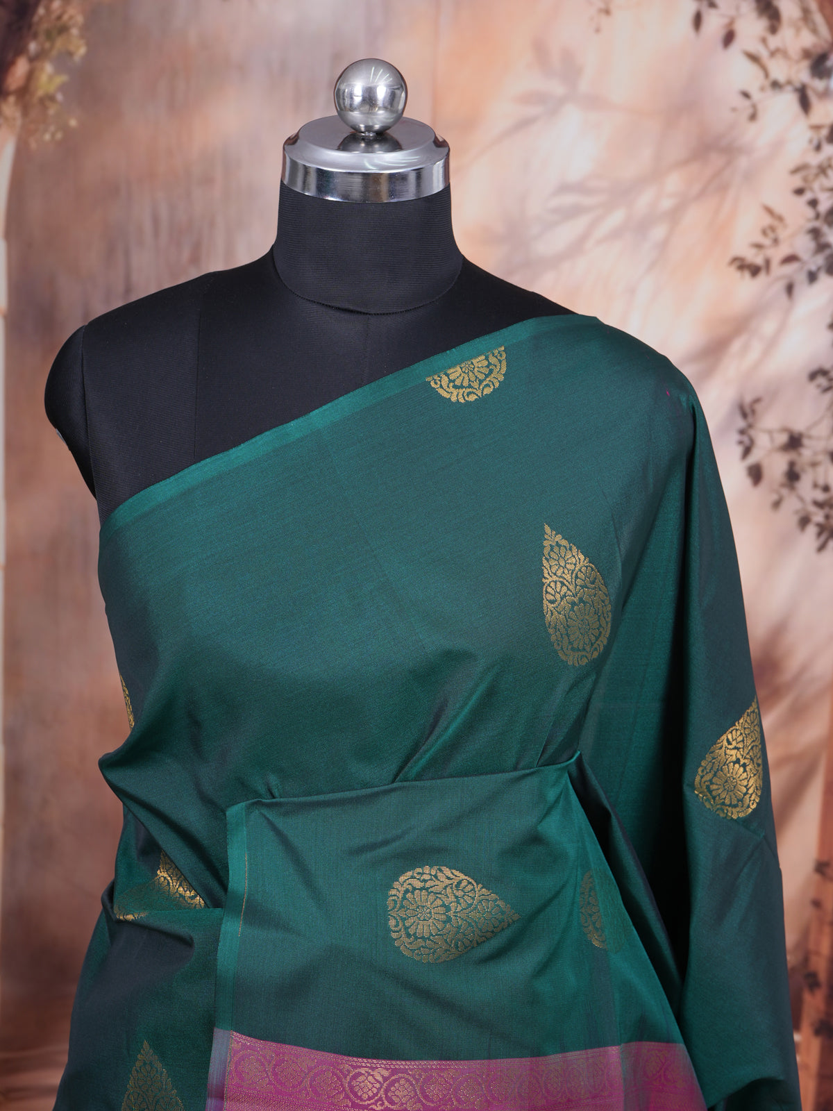 Bottle Green with Rani Pink Semi Silk Saree