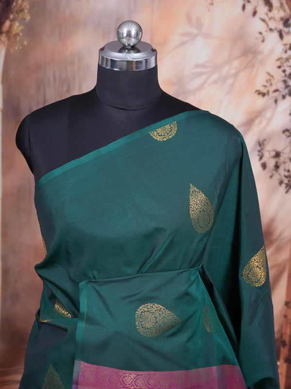 Bottle Green with Rani Pink Semi Silk Saree