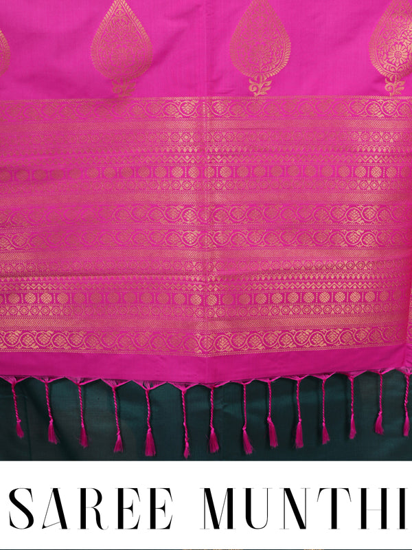 Bottle Green with Rani Pink Semi Silk Saree
