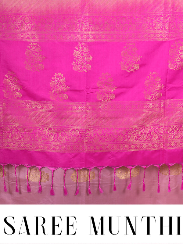 Baby Pink with Rani Pink Semi Silk Saree